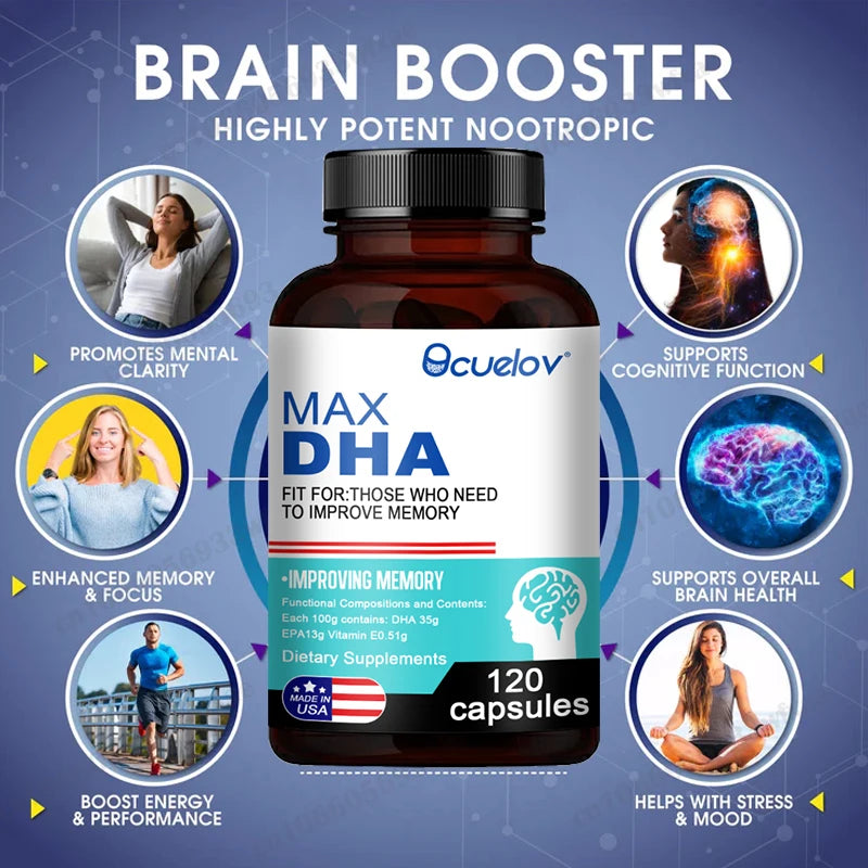 Bcuelov MAX DHA-améliorer la mémoire, protéger la vue, l'intelligence, active les cellules cérébrales, améliore la fatigue cérébrale, complément alimentaire