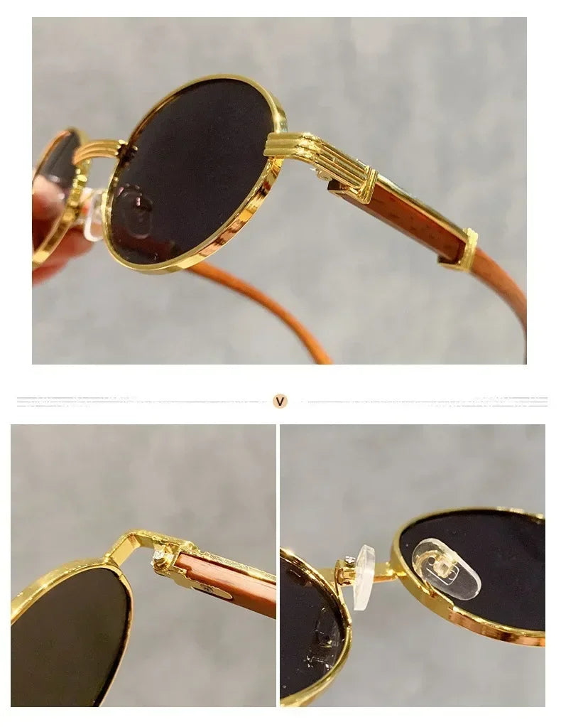 Lunettes de soleil ovales vintage en bois pour hommes et femmes, lunettes de soleil de créateurs, nuances de luxe, UV400, mode