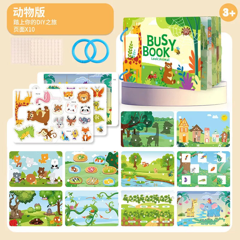 Livre occupé pour les tout-petits âgés de 2 à 6 ans, livre silencieux, activité d'apprentissage préscolaire, autocollant réutilisable et Velcro assorti Montessori Fine Mot