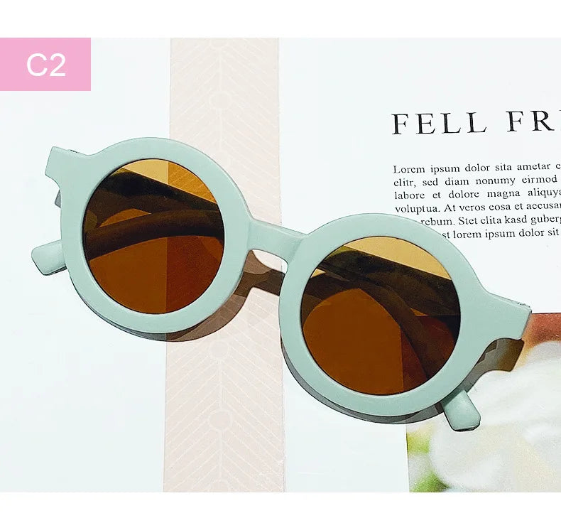 Lunettes de soleil coréennes pour enfants, rétro, monture ronde solide, petit visage, résistant aux ultraviolets, pratique