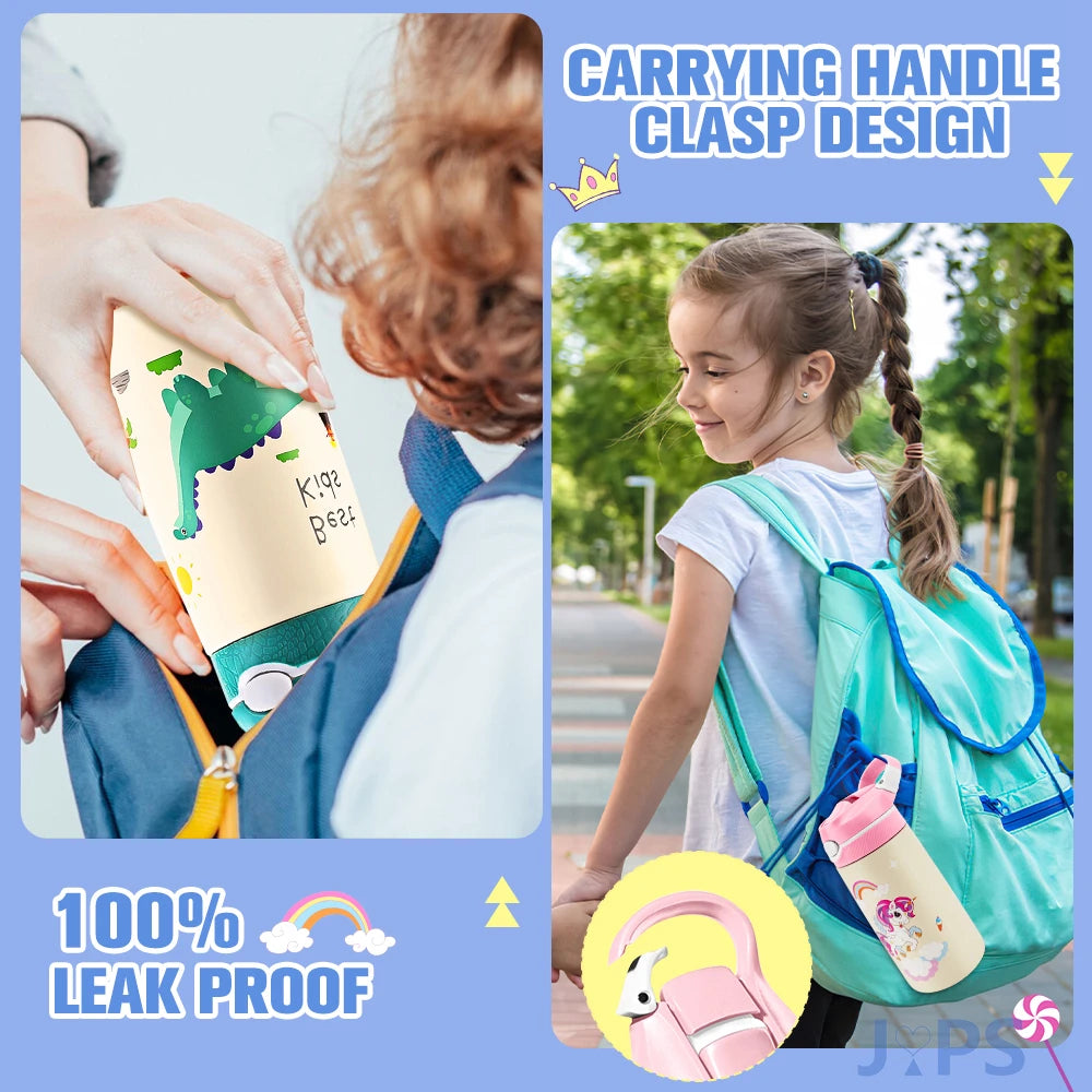 400ML enfants bouteille d'eau dessin animé Animal tasse pour enfants avec paille en acier inoxydable flaques sous vide bouteille Thermos tasse thermique tasses