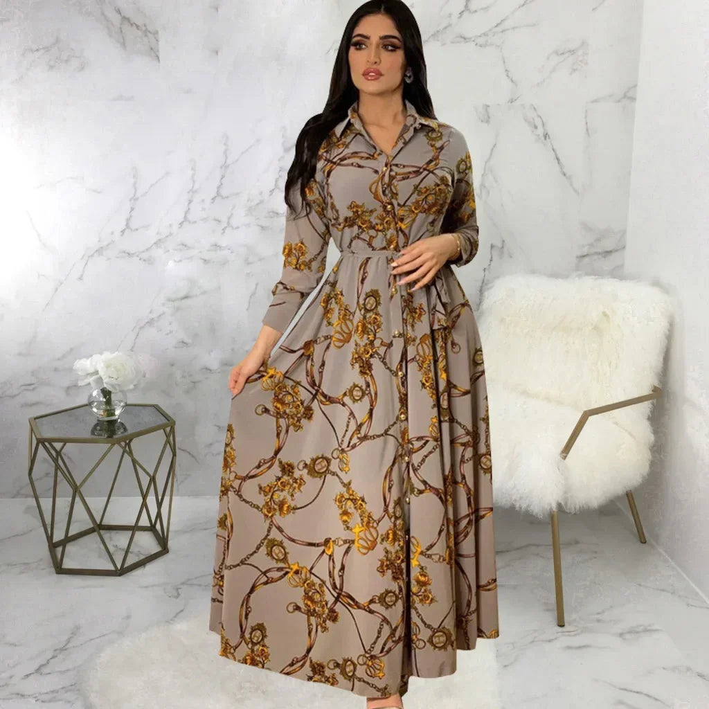 Mode femme nouvelle robe élégante Sexy tempérament impression numérique longue chemise robe dames élégant banlieue tenue décontractée