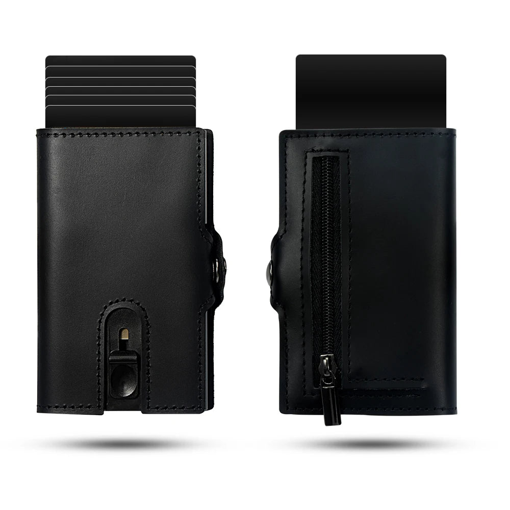 CASEKEY hommes portefeuilles véritable cuir de vache Pop Up affaires porte-carte de crédit RFID blocage mince intelligent portefeuille en Fiber de carbone avec poche