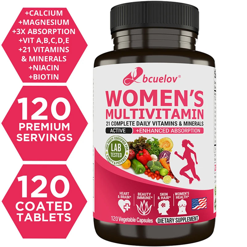 Supplément multivitaminé multiminéral pour femme - Magnésium Biotine Calcium Zinc Sélénium - Soutient les articulations de la peau des ongles