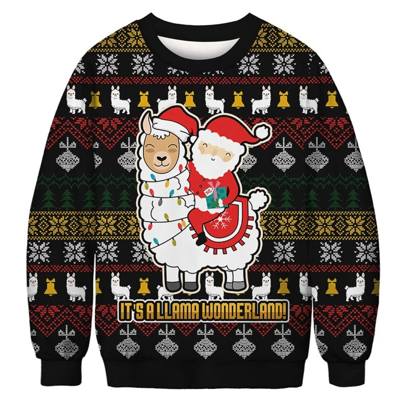 Sweat-shirt de noël en forme de renne du père noël pour hommes et femmes, pull à manches longues, nouvel an, fête de Festival, col rond
