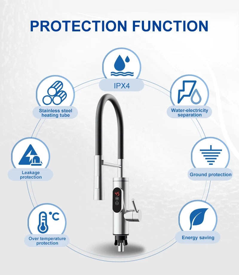 Chauffe-eau électrique 220V, robinet de cuisine, chauffage instantané sans réservoir, mélangeur chauffant coulant, affichage numérique pour sous l'évier
