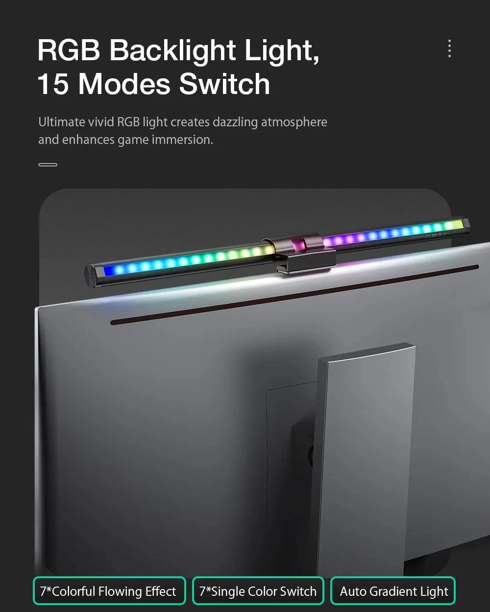 Barre lumineuse d'écran de moniteur de lampe de bureau à LED, escales informatiques RVB, lumières double face pour le travail, l'étude, la lecture, le jeu, l'éclairage de gradation