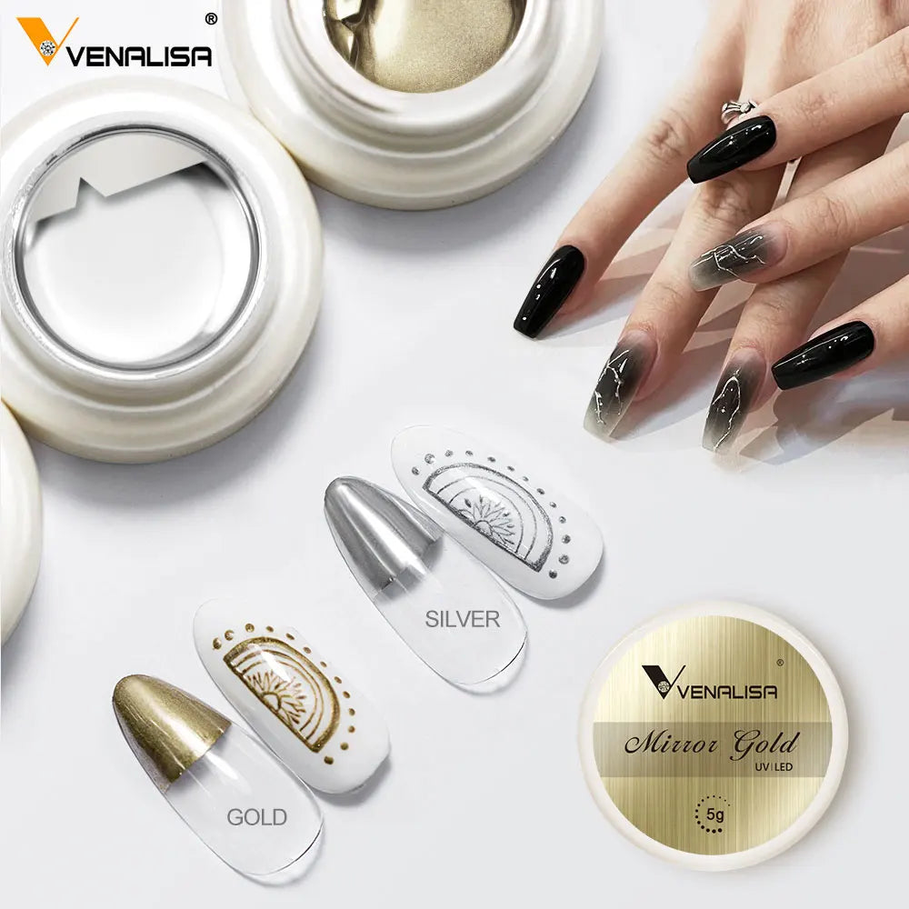 Venalisa 5ml nouveau Gel métallique UV argent or effet miroir renforcer garder les ongles C Arc UV Gel de Construction 5D Gel de modélisation