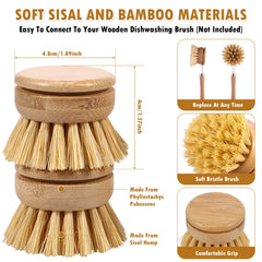 Brosse à vaisselle de cuisine en bambou naturel, outil de nettoyage de cuisine, tête de brosse respectueuse de l'environnement pour laver les casseroles et les cuisinières