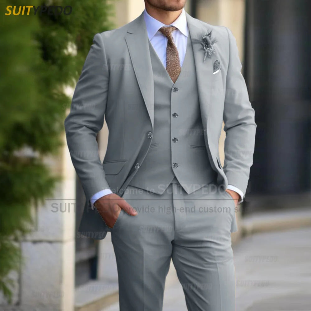 Men's formal banquet business suit set, elegant outfits for grooms, wedding parties, proms, slim fit, blazer, vest, trousers, 3 pieces
