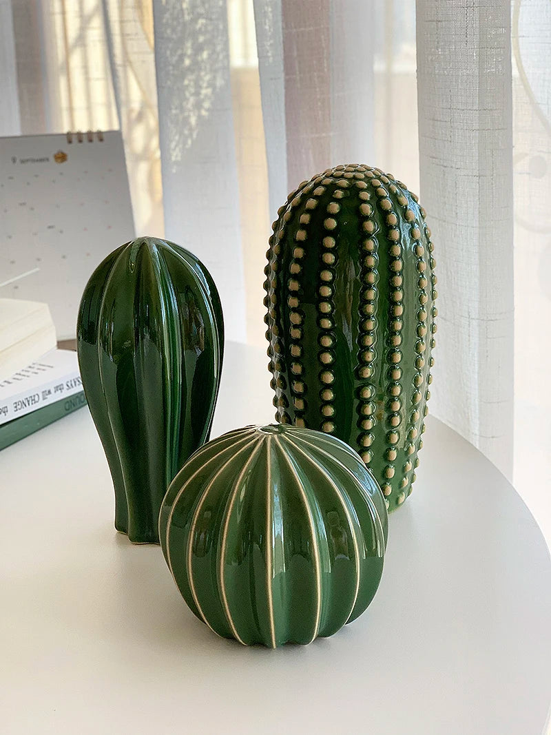 Home decor present 2024, Creative ceramic cactus, aesthetic decor, tropical desert, echinopsis room, green hotel ornament