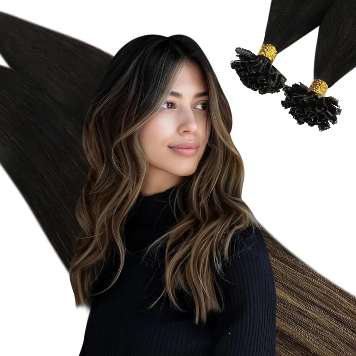 Ugeat U-Tip Human Hair Extensions 1g/s U-Tip Hair for Women 14-24" Pre-Glued Hair Extensions 50g/100g Keratin Tip Hair