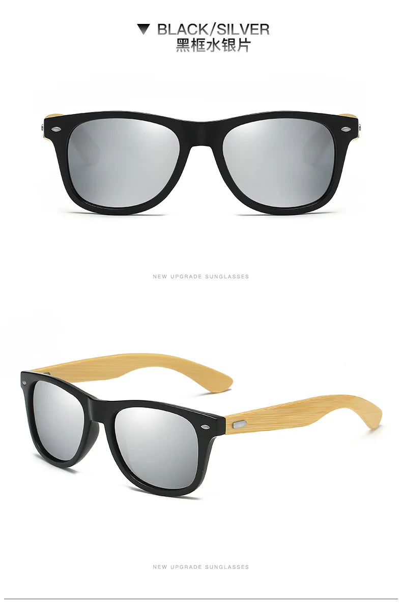 Lunettes de soleil en bois de bambou pour hommes et femmes, classiques, Non polarisées, UV400, Vintage, pour la conduite, noires, pour la pêche, UV400