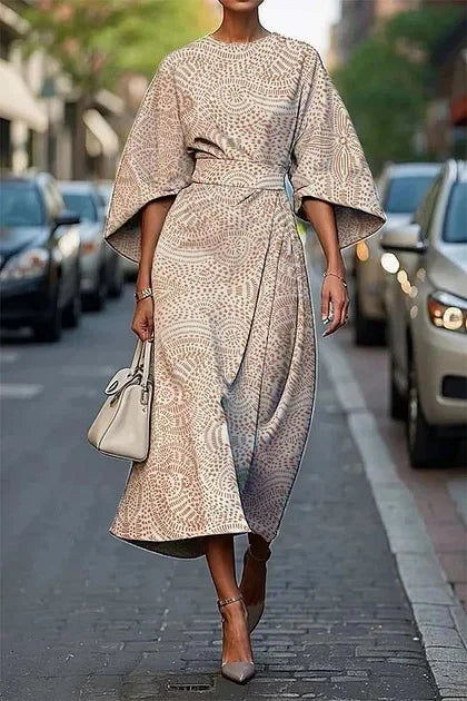 Elegant floral ocean dress for women, ankle-length, made of polyester fiber, independent station, cross-border, 2025