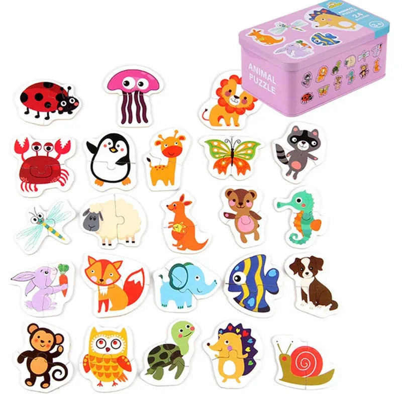 Puzzle en bois pour bébé jouets Montessori dos boîte en fer pour enfants de 2 3 et 4 ans