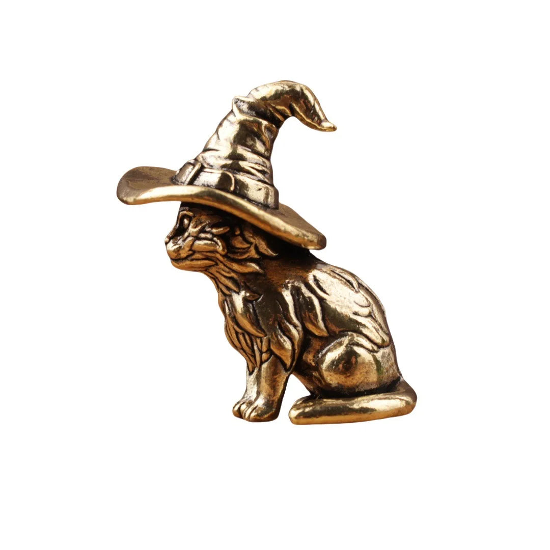 Small Cute Wizard Cat Statue, Small Creative Solid Brass Statue, Child's Pet, Miniature Kitten, Retro Ornaments, Home Decorations
