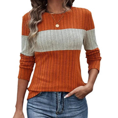 Pull à manches longues et col rond pour femme, décontracté, ample, couleur bloquée, Simple, automne, Ropa De Mujer, vêtements De transport