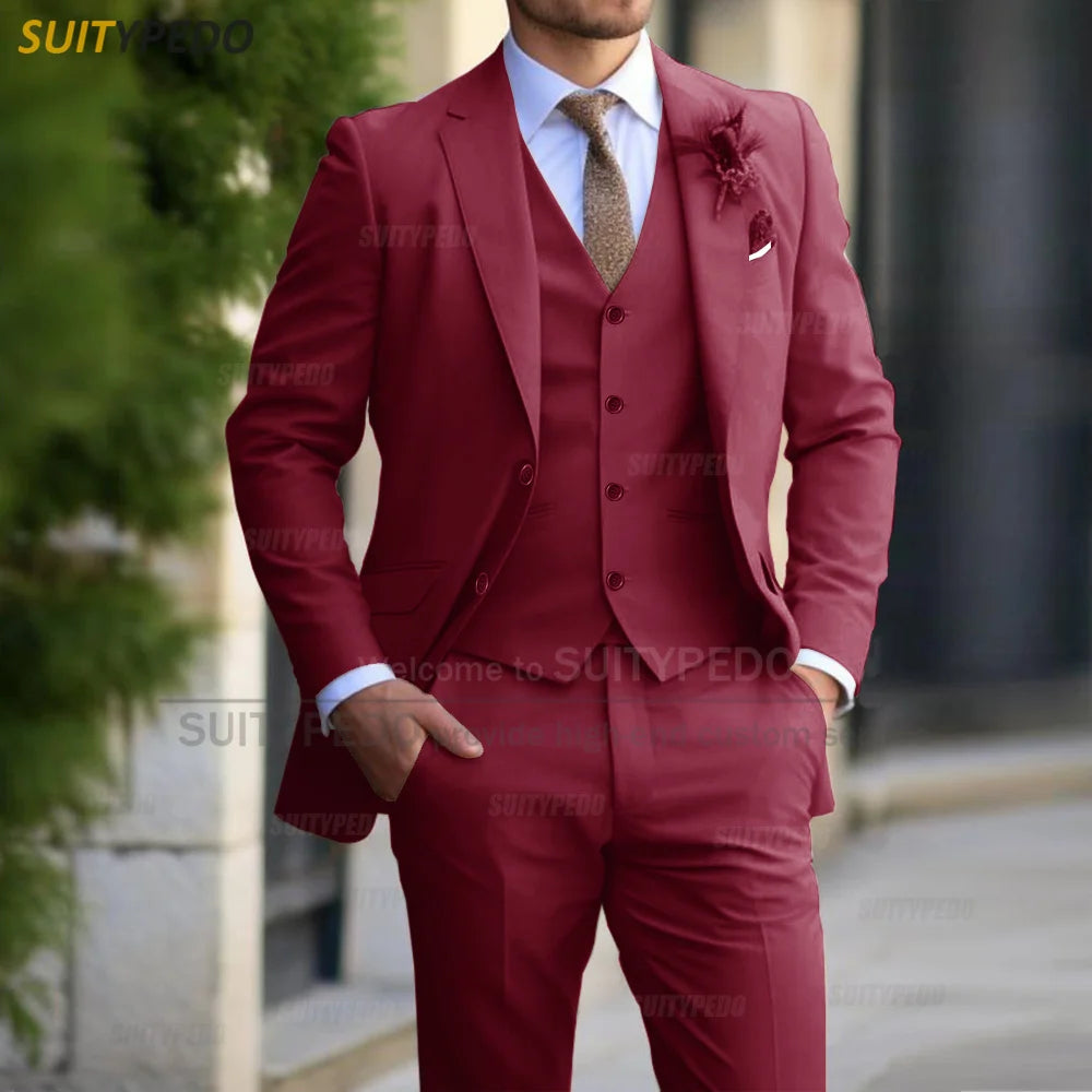 Men's formal banquet business suit set, elegant outfits for grooms, wedding parties, proms, slim fit, blazer, vest, trousers, 3 pieces