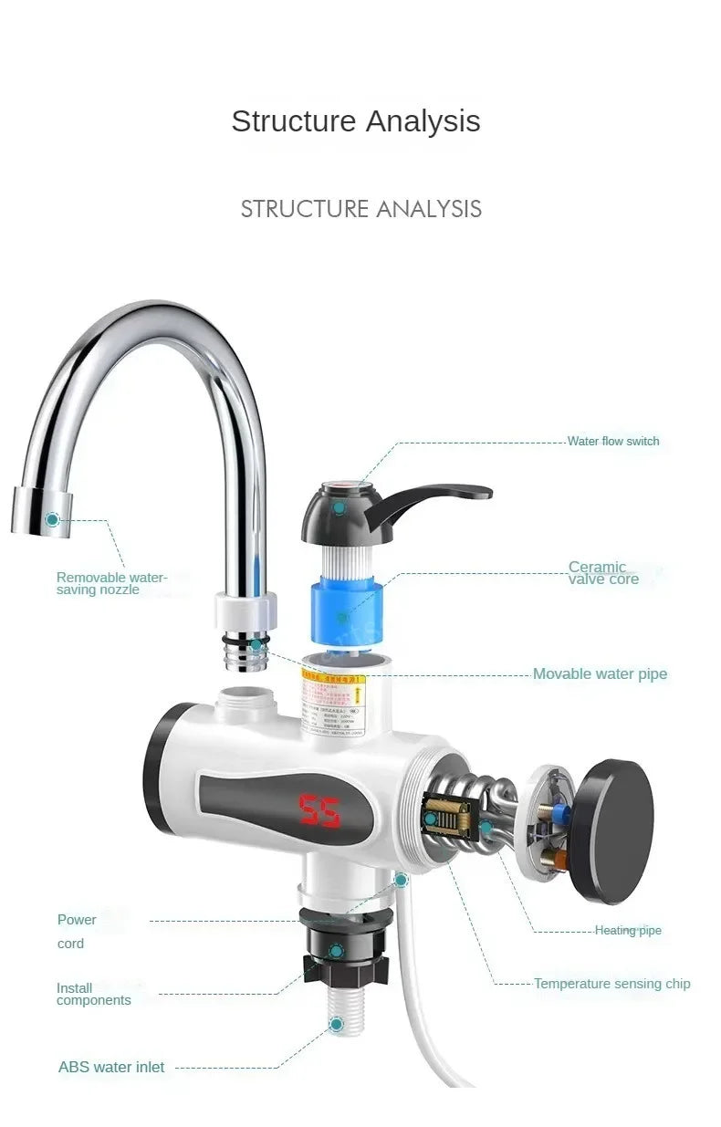 Robinet électrique chauffe-eau affichage de la température chauffe-eau instantané cuisine Machine de chauffage de l'eau sans réservoir