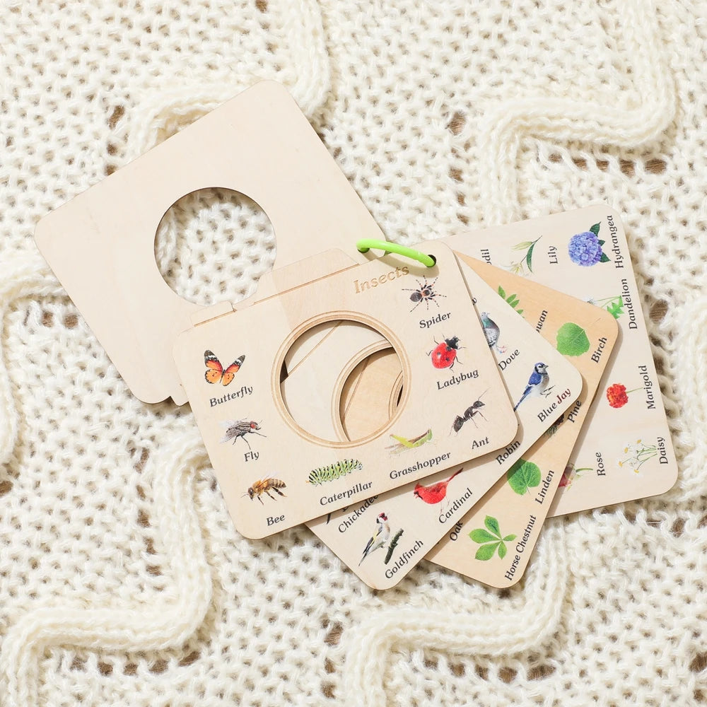 Livre en bois Montessori, jouets éducatifs, animaux d'extérieur, plantes, Puzzle cognitif, jouets pour enfants de 0 à 12 mois