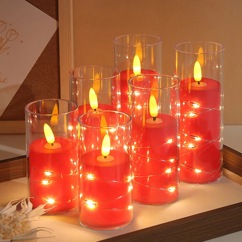 Bougie sans flamme, bougie à batterie avec guirlande lumineuse, bougies sans flamme avec fonction de minuterie de télécommande à 11 touches pour la maison