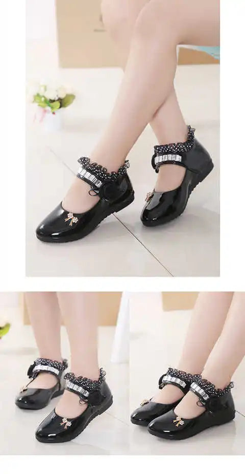 Chaussures en cuir pour filles, chaussures de princesse simples pour enfants, grandes chaussures de performance noires pour étudiants, chaussures en cuir pour bébés, nouvelle collection 2024