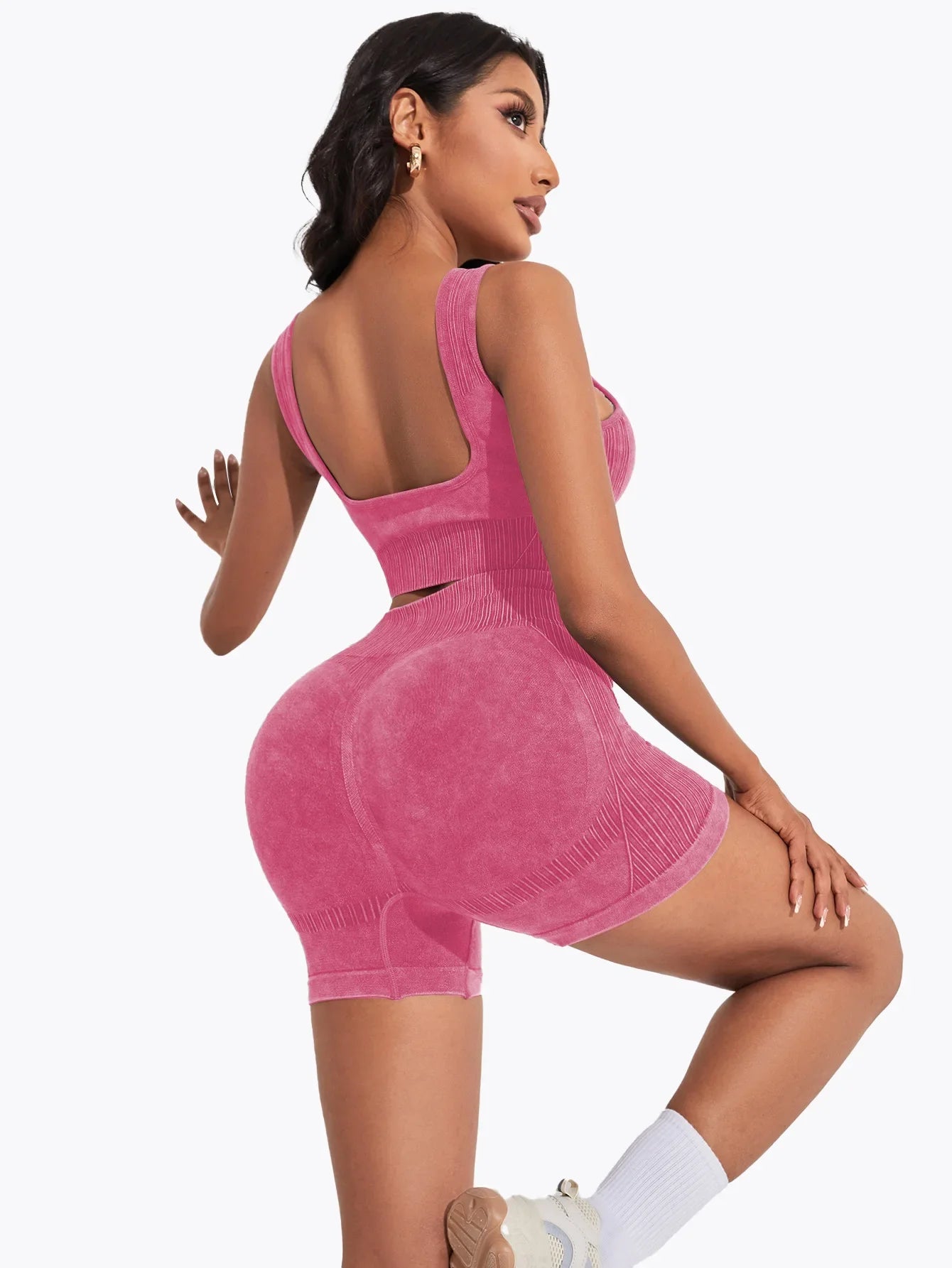 Ensemble de yoga taille haute sans couture pour femme, short de course, soutien-gorge de sport antichoc, séchage rapide, entraînement de fitness, trempé, 2 pièces