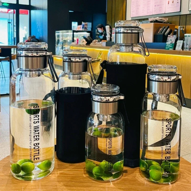 Bouteille d'Eau en Verre de Grande Capacité, Transparente, pour le Lait, le Jus, pour l'Extérieur, Portable, Étanche, pour le Thé, 2L
