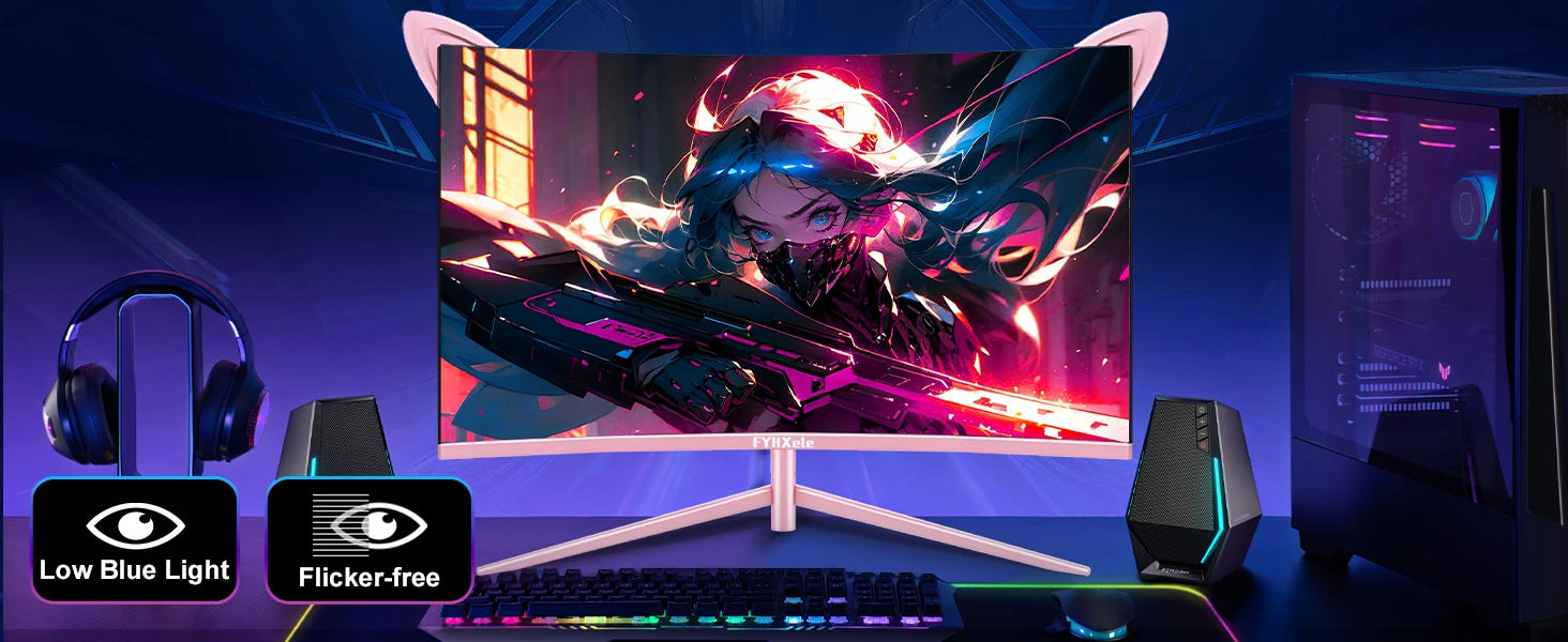Moniteur rose incurvé de 27 pouces QHD 165hz 1800R, écran de jeu HDR10, écran de bureau à synchronisation libre, 1ms GTG avec haut-parleurs, inclinaison réglable