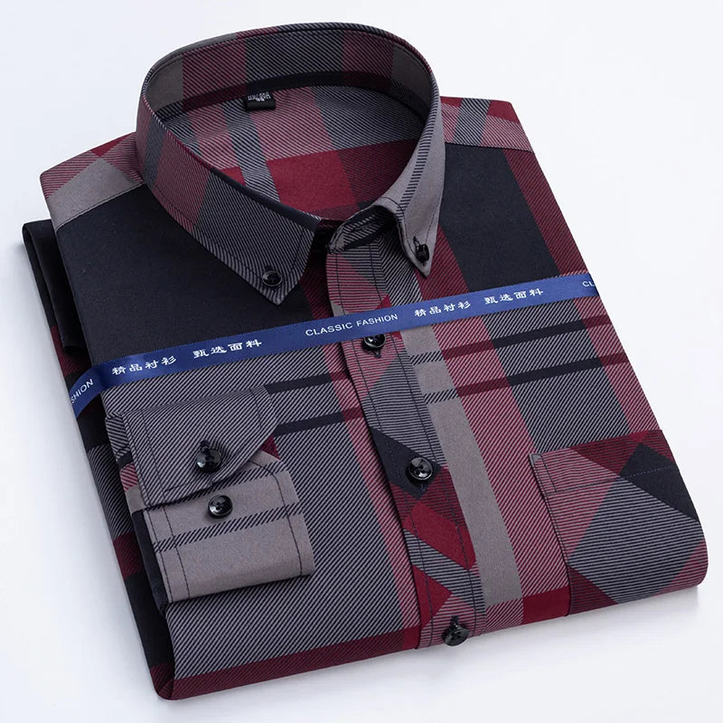 Men's dress shirts spring autumn last special offer Non-iron Anti-wrinkle business casual printed slim fit Plaid men's shirt