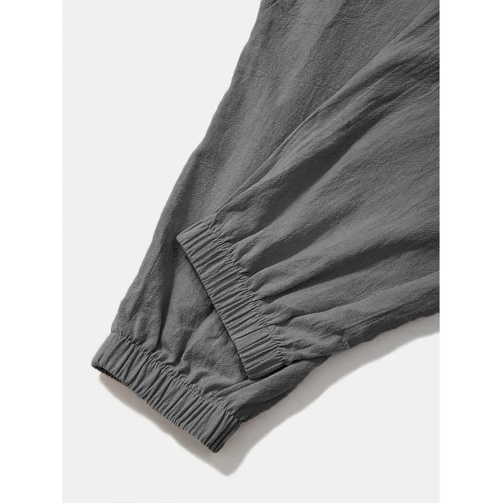 Sarouel pour hommes coton lin entrejambe bas confortable Streetwear coupe ample respirant léger pantalons longs hommes Joggers