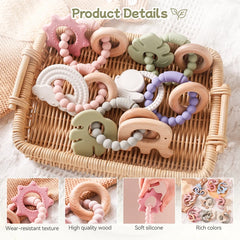 Anneau de dentition en Silicone pour bébé, 1 pièce, sans BPA, Bracelet en Silicone, feuille, jouets de dentition, anneau en bois, dent d'allaitement, jouets cadeaux pour nouveau-né