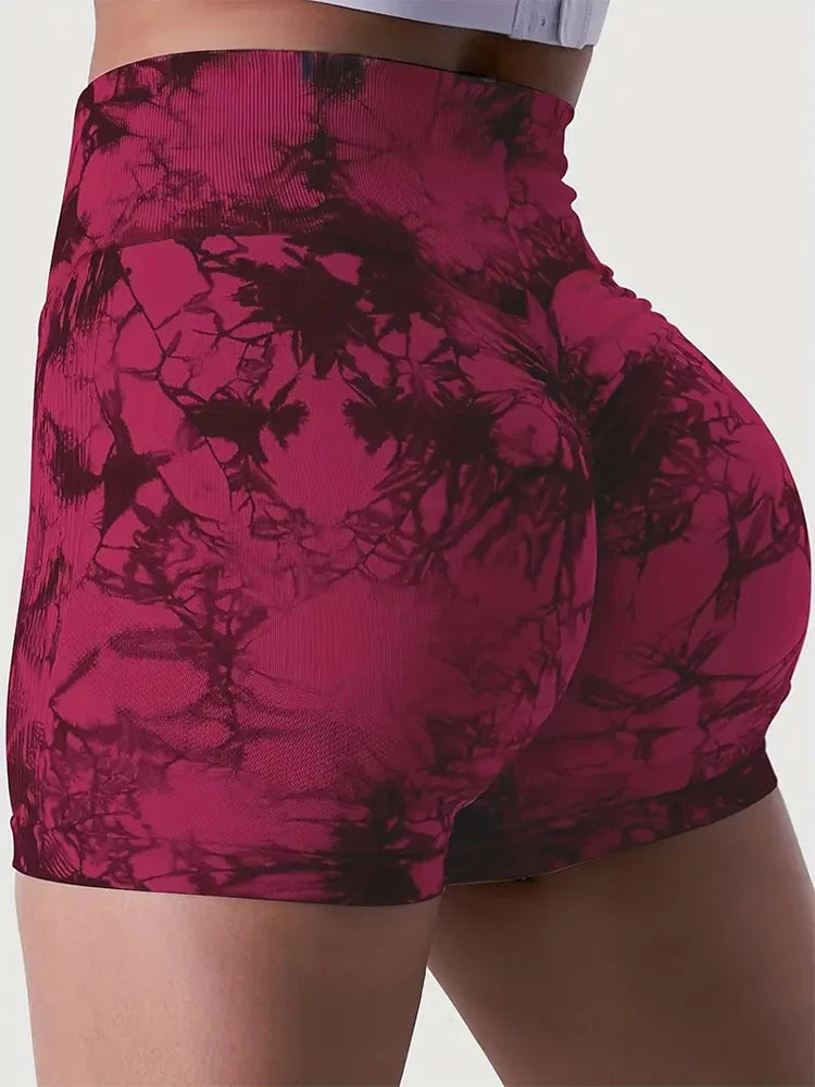 Women's 3-Piece High-Waisted Pleated Hip Lift Pants Tie-Dye Hip Lift Yoga Shorts