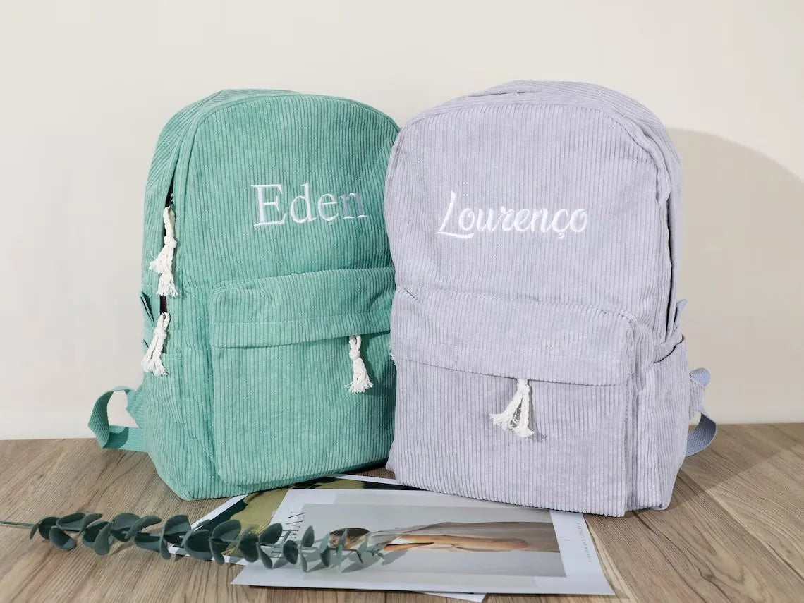 Sac d'école pour enfants, sac à dos personnalisé pour tout-petits, sac de livre pour enfants avec nom brodé, sac à dos en velours côtelé pour cadeau d'anniversaire, sac à couches