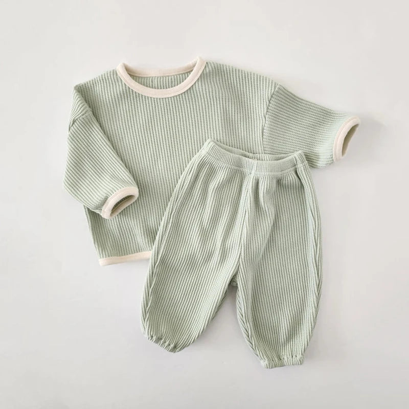 Style coréen enfants vêtements costume gaufre pull + pantalon bébé garçons filles vêtements ensemble printemps automne enfants vêtements costume