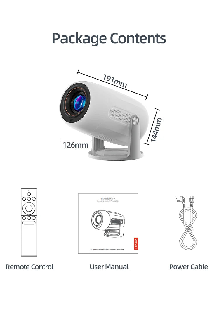Lenovo Portable 4K projecteur 100M Android 12 WIFI 6 TOF No-Sense mise au point automatique extérieur Full HD projecteur vidéo film Home cinéma