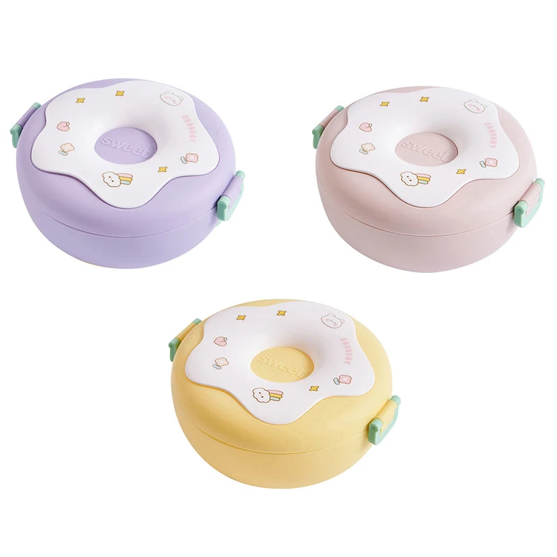 Boîte à lunch pour écolier, boîte à snack, boîte à bento étanche de dessin animé, sacs à lunch avec fourchette, cuillère, micro-ondable à 3 compartiments
