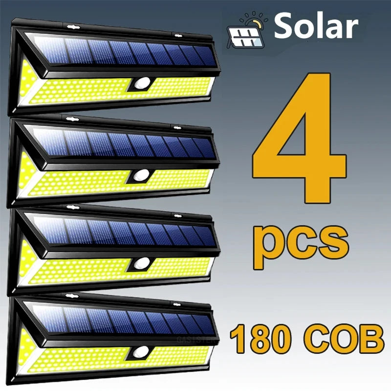 180 COB Outdoor Solar Lights, Solar LED Wall Light, Motion Sensor, Waterproof, 3 Modes, Super Bright for Garden, Front Door, Driveway, Garage