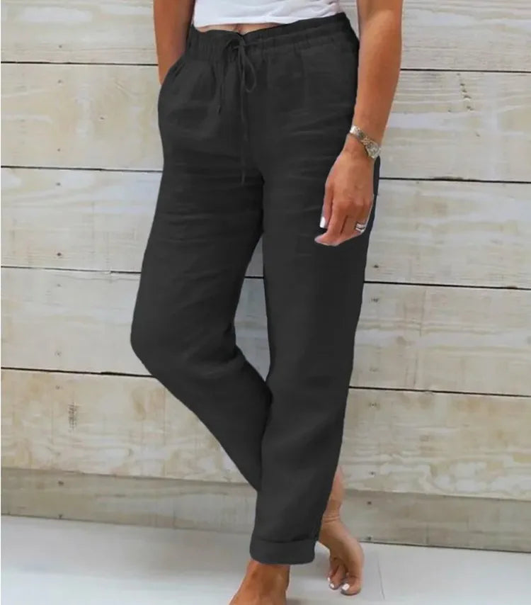 Pantalon en coton et lin pour femmes, taille haute, élastique, décontracté, à la mode, respirant, ample, nouvelle collection 2025