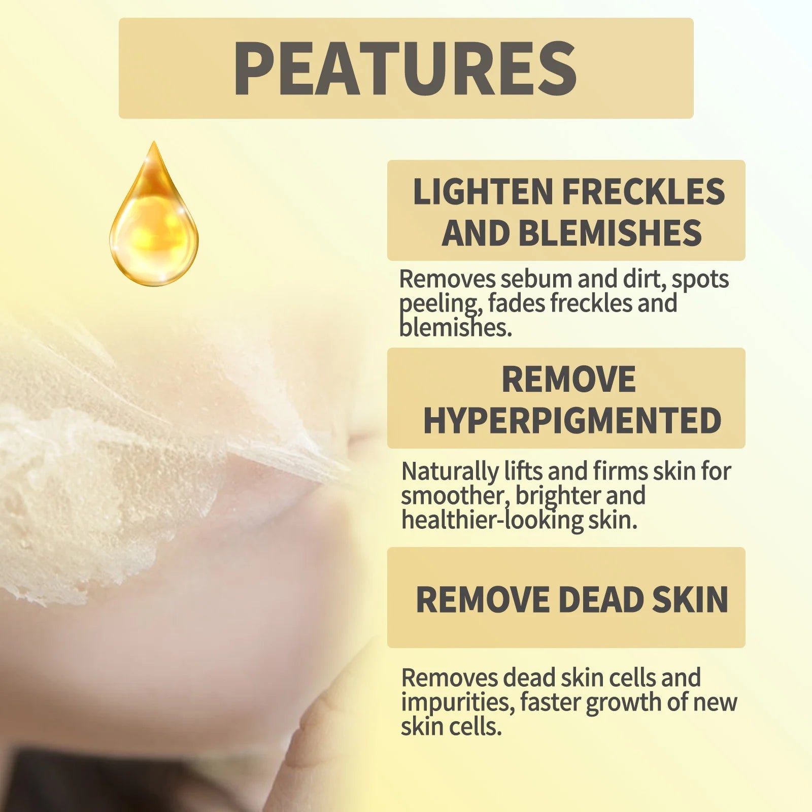Huile de Peeling Jaune pour le Bain, Accessoire pour Blanchir la Peau Foncée, Éclaircir le Corps, les Coudes, les Genoux, la Main, Fréquence Exexponsive, Nourrir la Peau