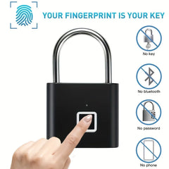 Serrure de porte sans clé aste USB, empreinte digitale, cadenas intelligent, déverrouillage rapide, alliage de zinc, métal, puce d'auto-développement, noir, argent