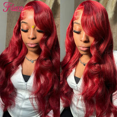 Perruque Lace Frontal Wig Body Wave de couleur rouge, cheveux naturels bordeaux, 13x4, 13x6, pre-plucked, pour femmes