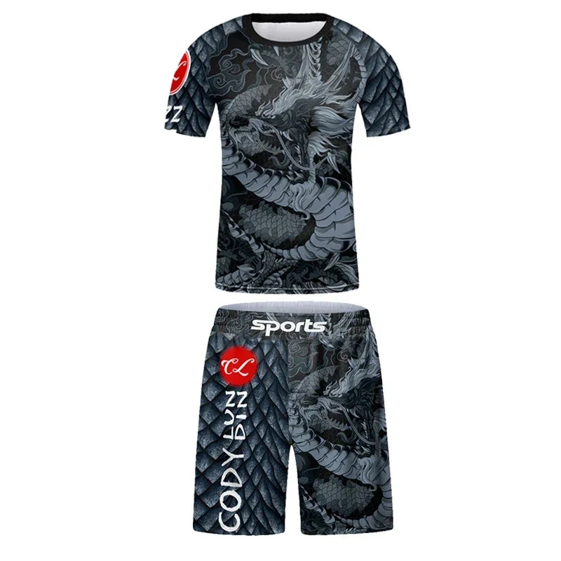 Vêtements de sport à compression pour enfants, survêtement de course pour garçons, ensemble t-shirt et pantalon Muay Thai, MMA BJJ Training Sportedly