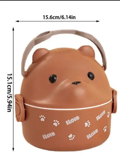 Boîte à lunch isotherme portable pour enfants, ensemble de conteneurs à lunch empilables, lunettes de dessin animé Bento, forme d'ours, récipient de stockage des aliments