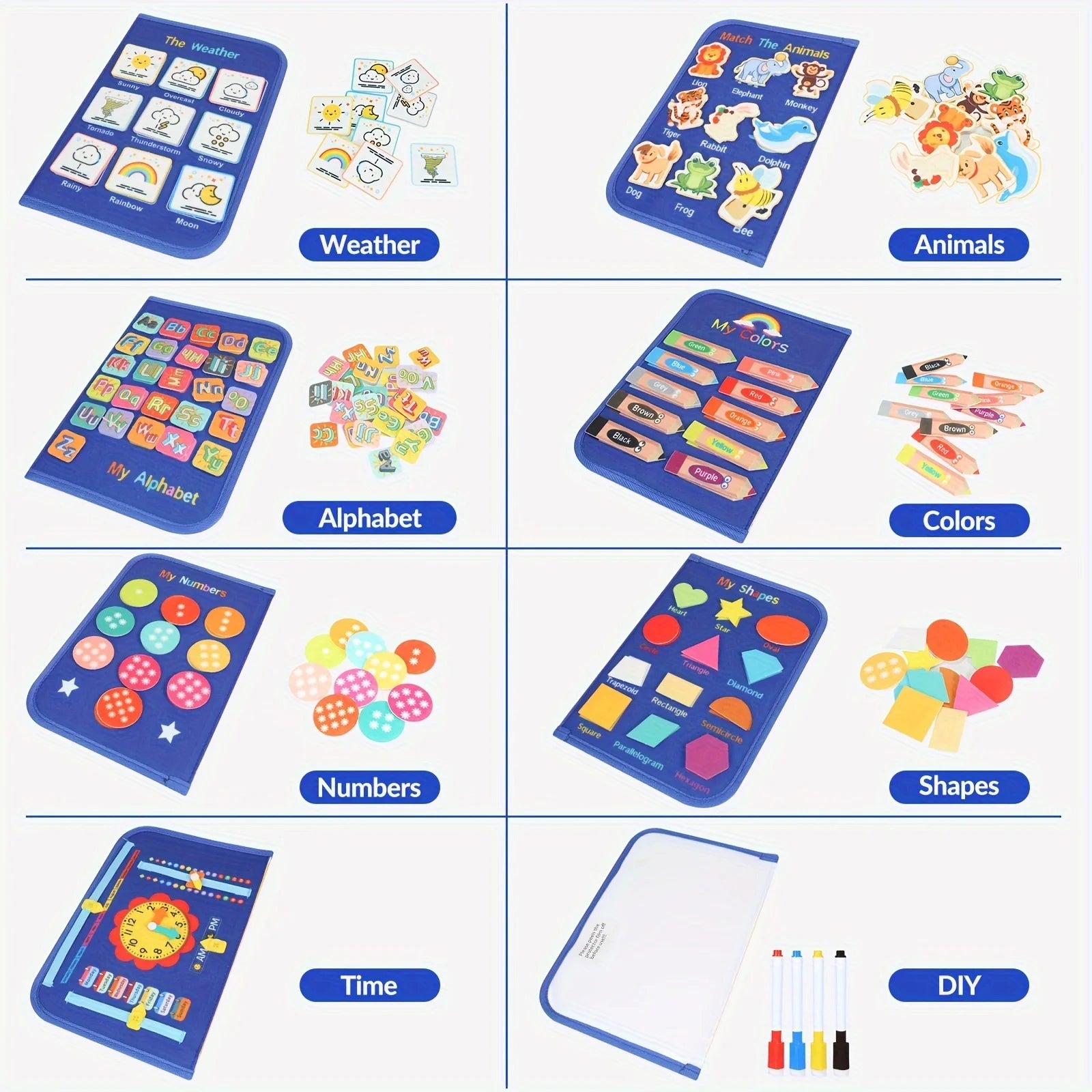 Planche occupée Montessori pour tout-petits, jouet sensoriel, activité de motricité Fine, voyage, apprentissage, cadeau pour garçons et filles, Polyester bleu