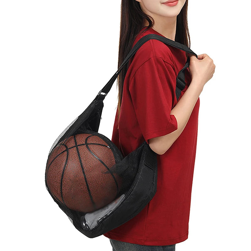 Sac à balle unique avec poche à fermeture éclair, 1 pièce, sac de rangement de balle en maille, équipement de Sport, filet de rangement à cordon de serrage, transport de basket-ball