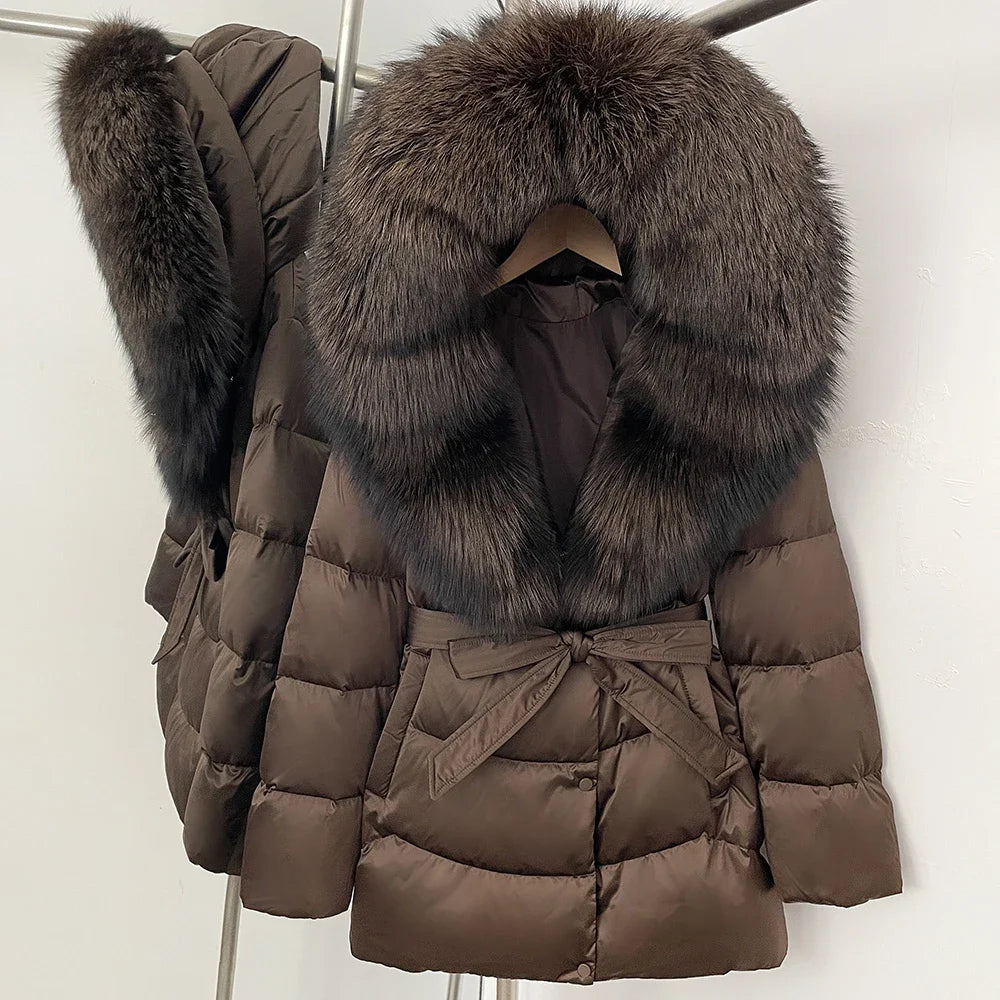 Down Jacket Women Large Fox Fur Hooded Thick Natural Silver Fur Warm Female Parkas Waterproof 2025 Winter 90% Duck Down Coat