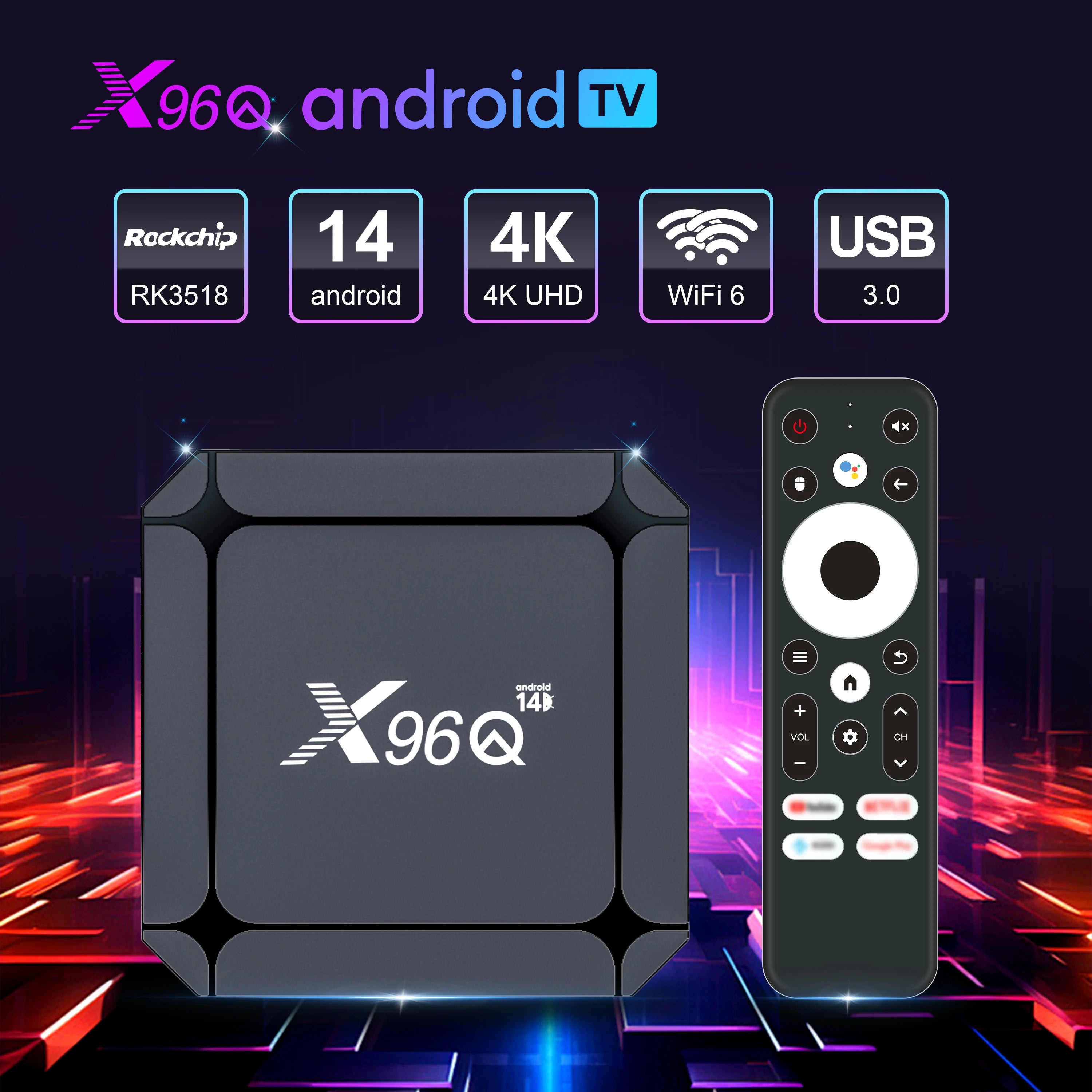 Smart TV Box Android 14 TV BOX X96Q RK3518 Quad Core TV Box Support 4K WIFI6 lecteur multimédia Android TV Box décodeur 2GB 16GB