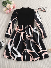 Autumn dress for girls, contrasting striped pattern, fashionable, soft, elegant style, children's princess dress