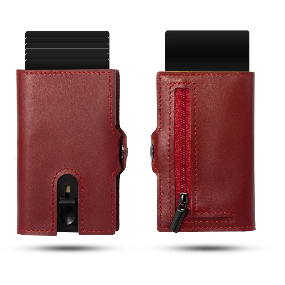 CASEKEY hommes portefeuilles véritable cuir de vache Pop Up affaires porte-carte de crédit RFID blocage mince intelligent portefeuille en Fiber de carbone avec poche